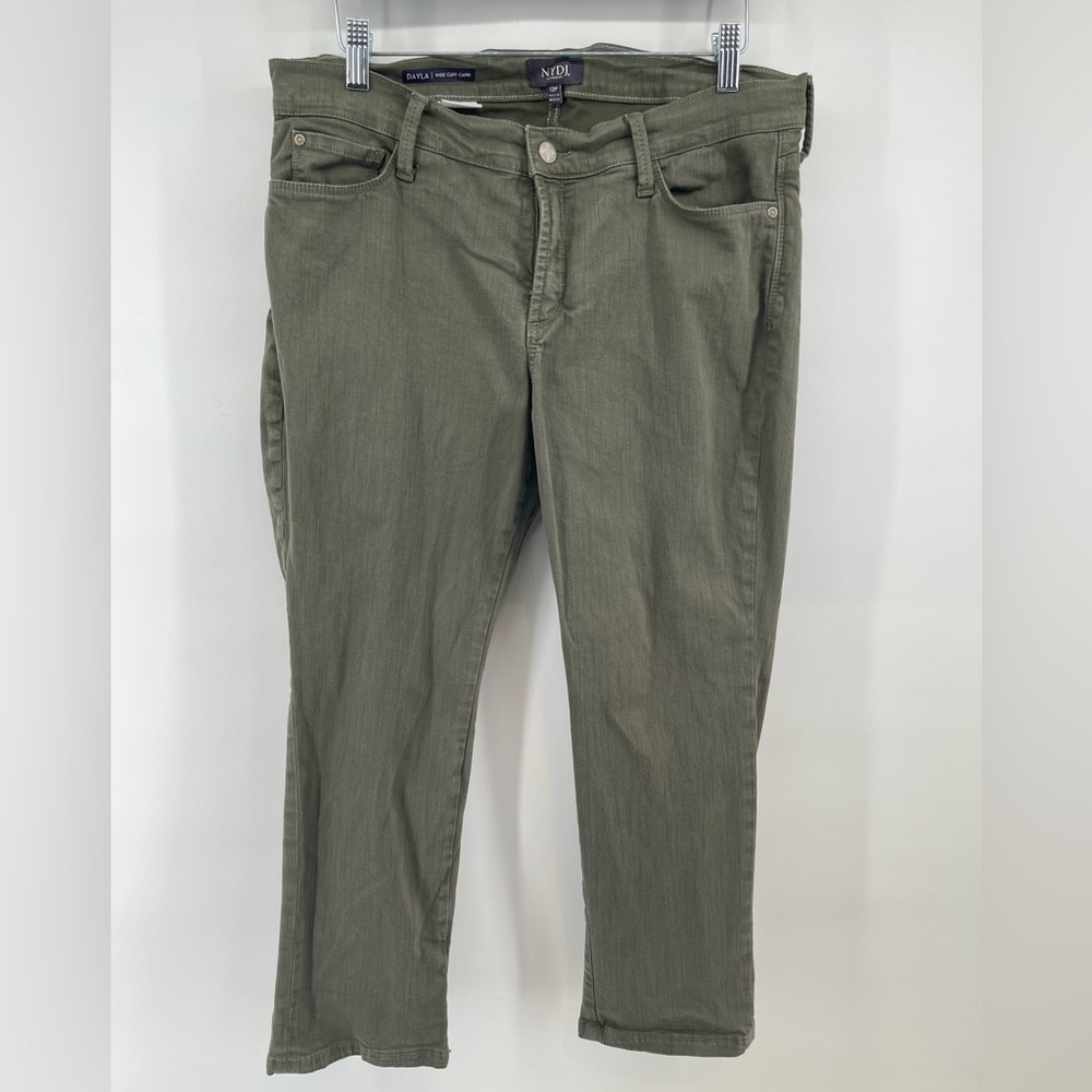 NYDJ Dayla Wide Cuff Capri Lift Tuck Solid Olive 12P Summer Casual Designer